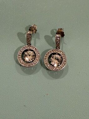 Silver-Tone Clear Crystal Halo Drop Earrings